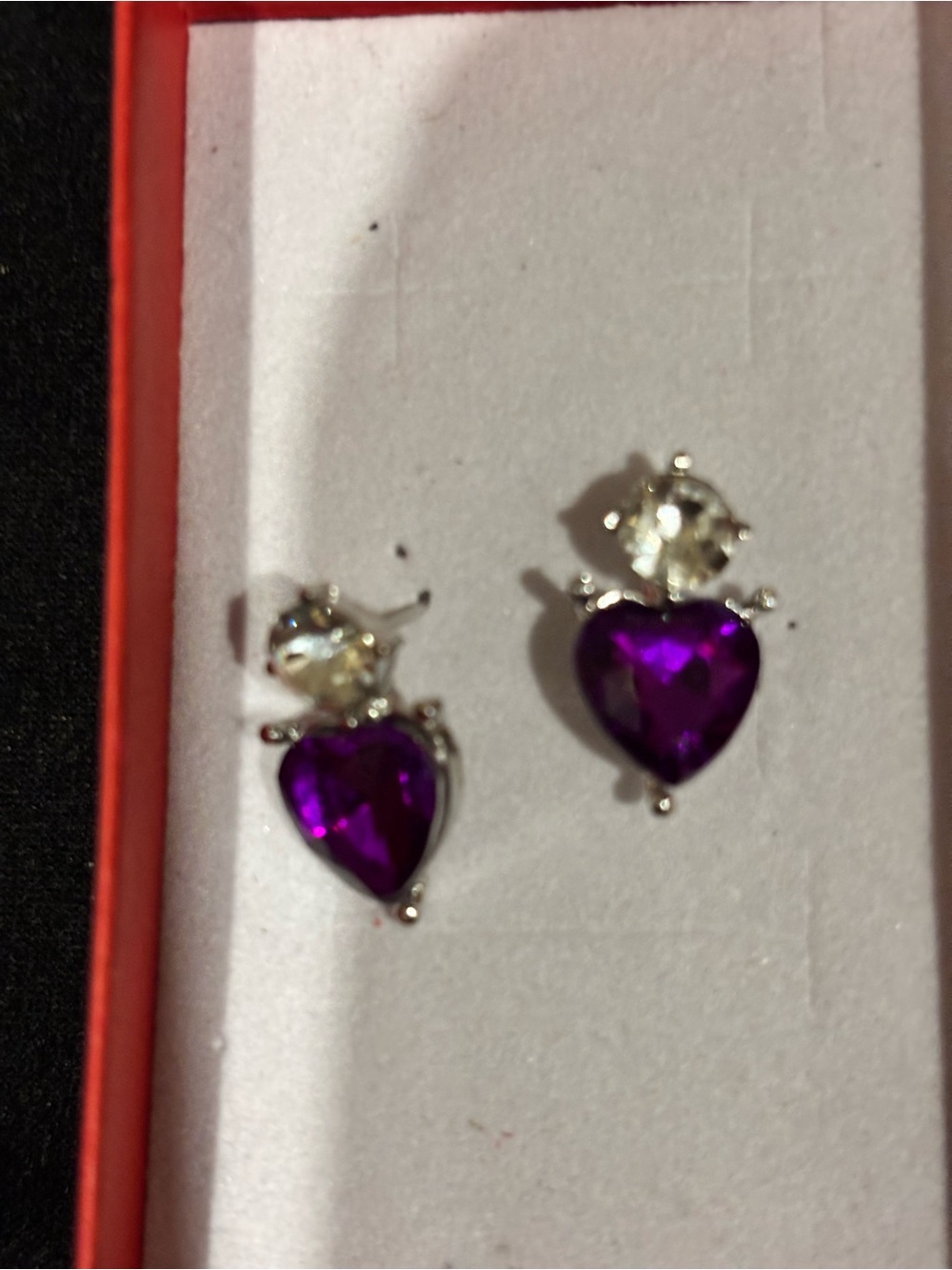 Silver Earrings with Purple Heart Gemstones
